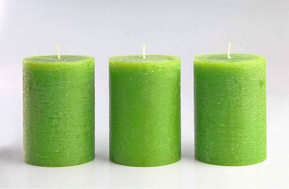 Melt Candle Company Set of 3 Pillar Candles 3" x 4" Unscented Handpoured Weddings, Home Decoration, Restaurants, Spa, Church Smokeless Cotton Wick - Green