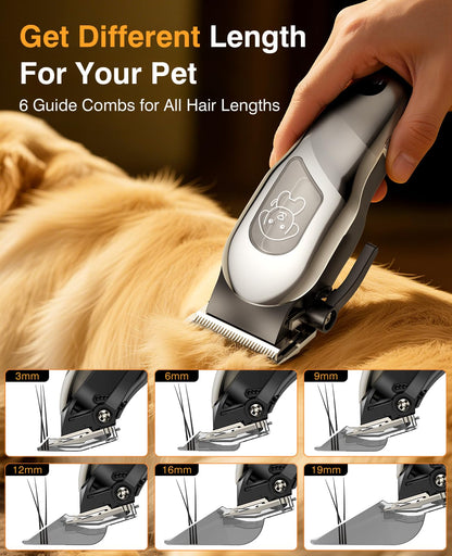 Dog Clippers for Grooming, Dog Grooming Kit for Heavy Thick Hair, Low Noise Cordless Pet Hair Trimmer with Stainless Steel Blade, Professional Rechargeable Hair Trimmer for Dogs and Cats Gunmetal