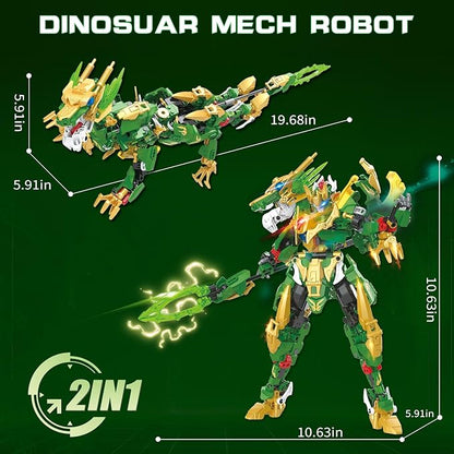 2-in-1 Transforming Robot Building Blocks Sets Mech Building Toy Action Figures Kits Model Creative Action Robot Dragon Toy Gifts Perfect for Valentine's Day Birthday