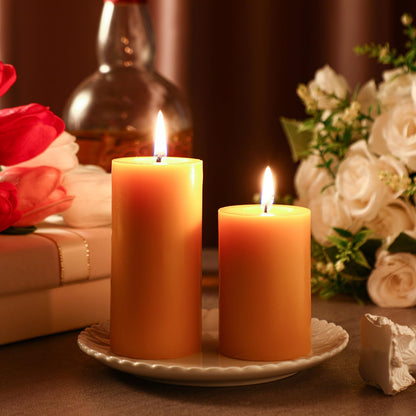 Threlaco 10 Pcs Pure Beeswax Candles Set Natural Unscented Beeswax Pillar Candle 2 x 3 Inch 2 x 4 Inch Smokeless Bees Wax Long Burn Time Scentless Candles for Prayer Room Decoration Home Relax