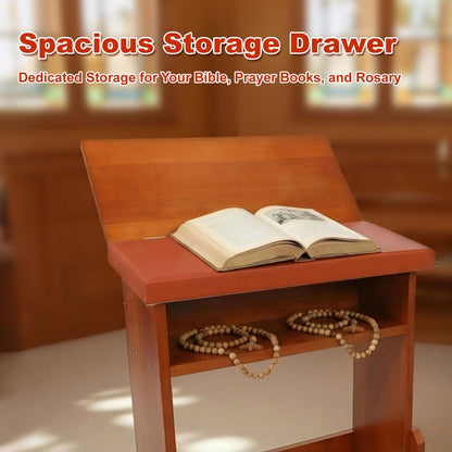 Fanwer Folding Prayer Bench for Home Use - Adjustable Wooden Kneeler for Prayer & Meditation, Compact Kneeling Altar with Bookshelf, Ideal for Church, Chapel, or Personal Devotion