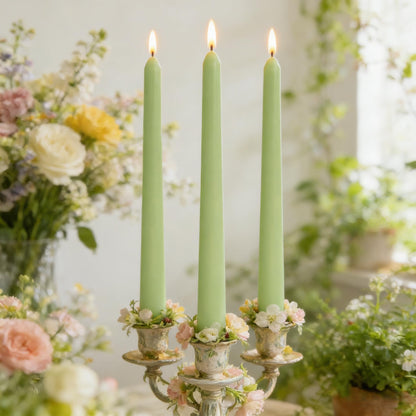 20-Pack Sage Green Taper Candles Unscented, 10 Inch Tall Dinner Table Candles for Wedding Centerpieces, Bulk Candlesticks Smokeless Dripless, Green Decorative Candle for Home Decor