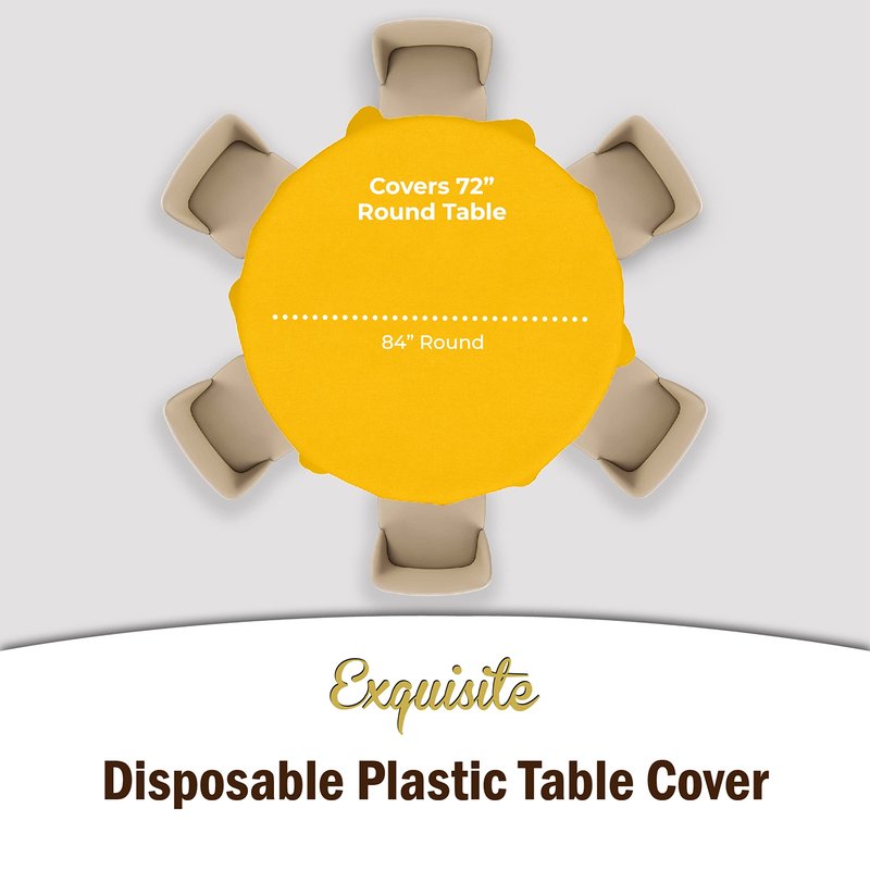 12-Pack Premium Plastic Tablecloth 84in. Round Table Cover - Yellow