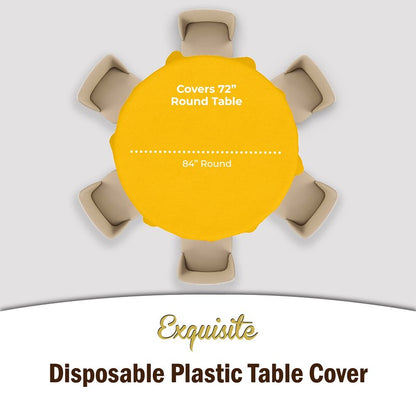 12-Pack Premium Plastic Tablecloth 84in. Round Table Cover - Yellow