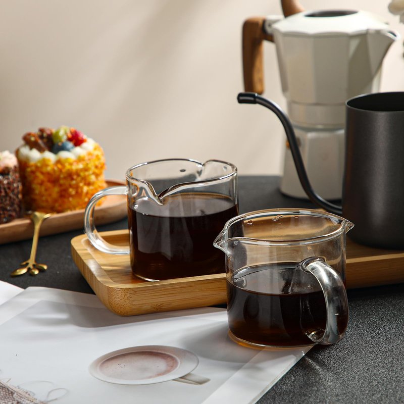 Patelai Espresso Cups Set of 2, 180ml/ 6oz Coffee Cups with Double Spouts & Handle, Clear Espresso Shot Glass for Espresso Machines, Milk Frothing, and Coffee Bars Accessories