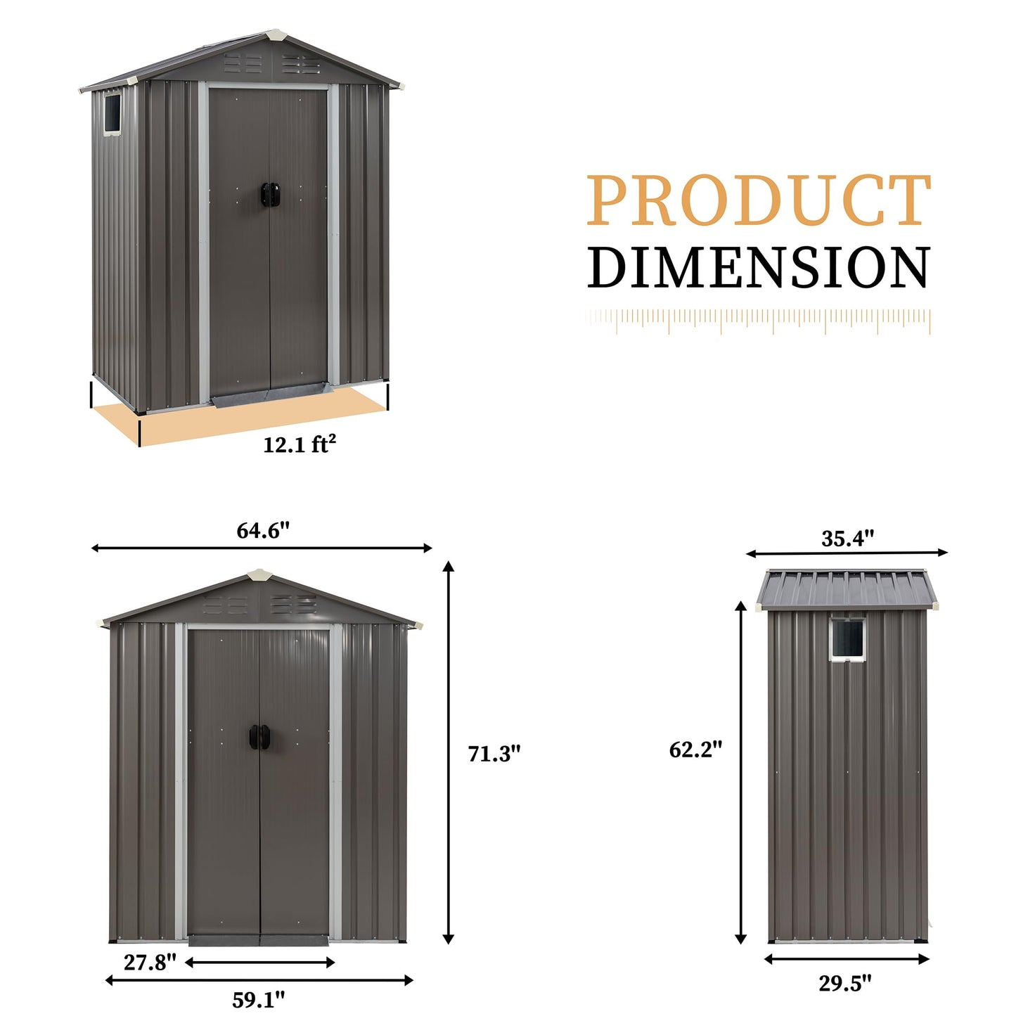Vongrasig 5 x 3 x 6 FT Outdoor Storage Shed, Metal Tool Shed Clearance Garden Steel Shed with Side Window and Lockable Door Waterproof Tool Shed for Backyard Patio, Lawn (Gray)