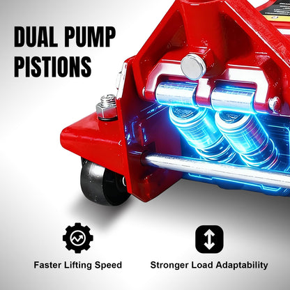 Big RED 4 Ton Low Profile Hydraulic Service Floor Jack, Dual Piston Fast Lift Pump, 8000 lb Heavy Duty Capacity