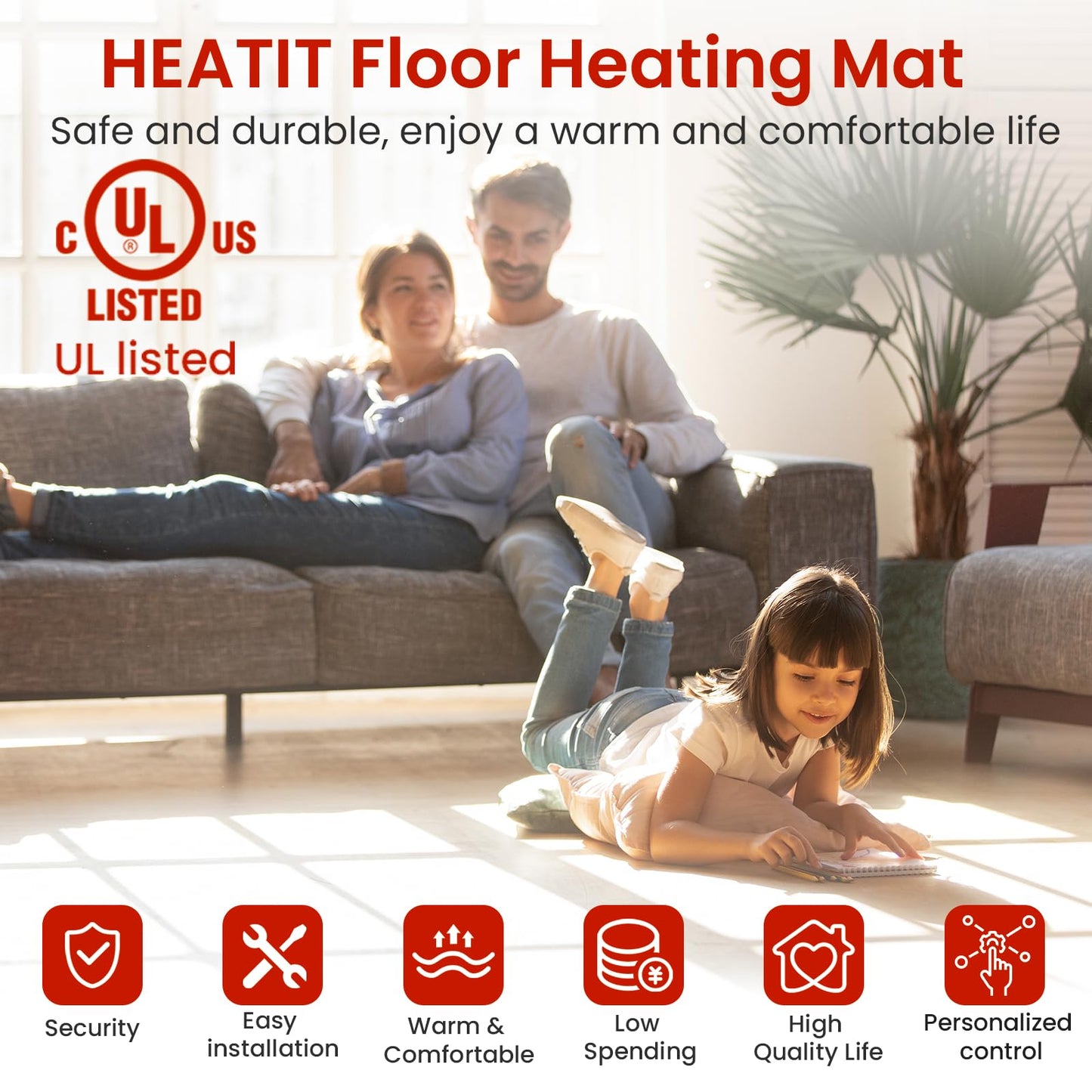 80 sqft HEATIT Warmmat Electric Radiant Self-adhesive Floor Heat Heating System