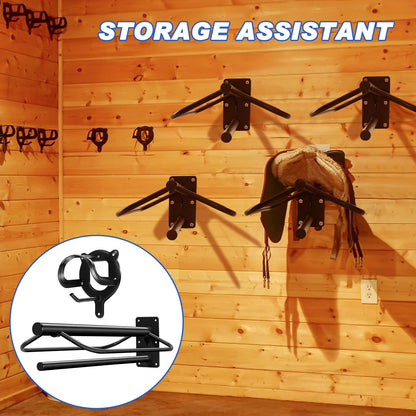 Paterr 12 Pack Saddle Rack Wall Mount with Pad Bar Horse Bridle Rack Metal Bracket Bridle Hooks Detachable Portable Saddle Stand Tack Storage for Western Horse Trailer Stall Supplies Accessories