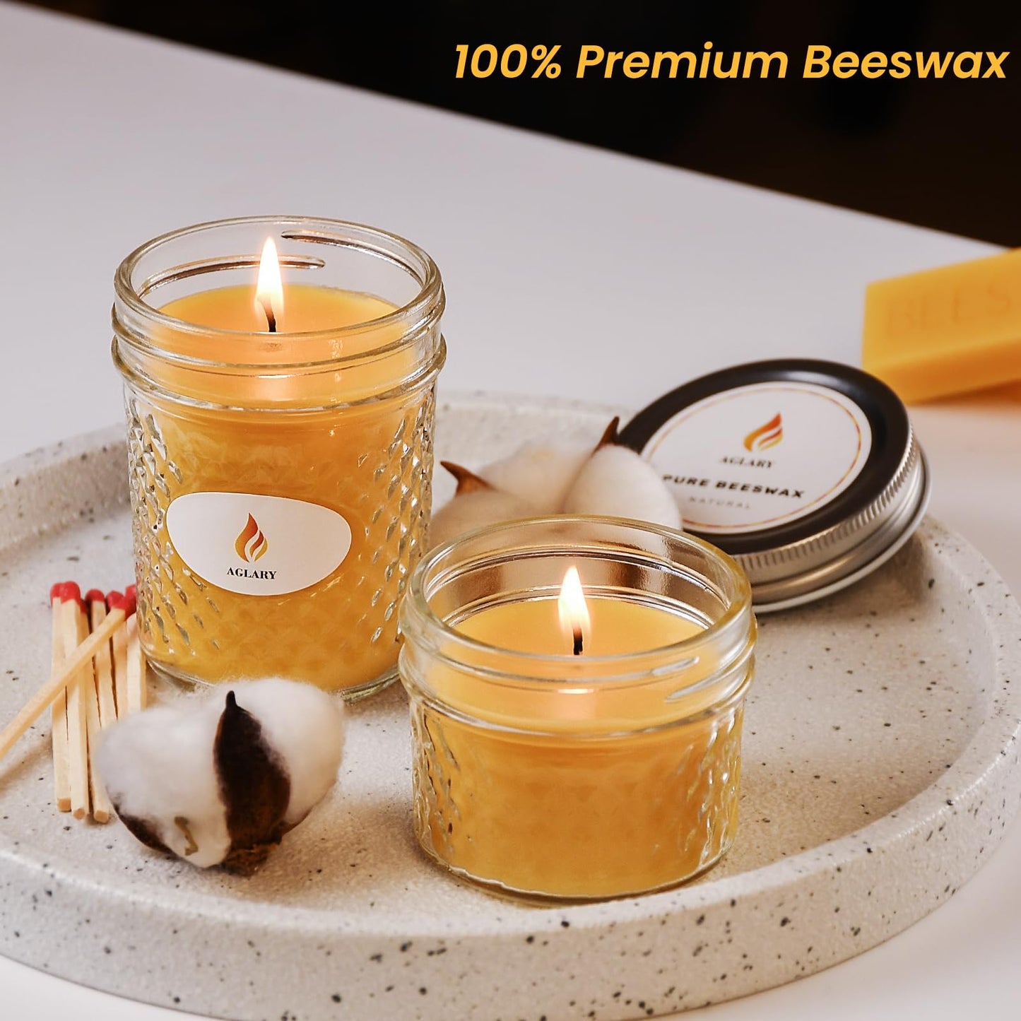 AGLARY Beeswax Candle in Glass, 5oz,Over 26H Burn Time, Elegant and Natural Home Lighting,Unscented Beeswax-Raw