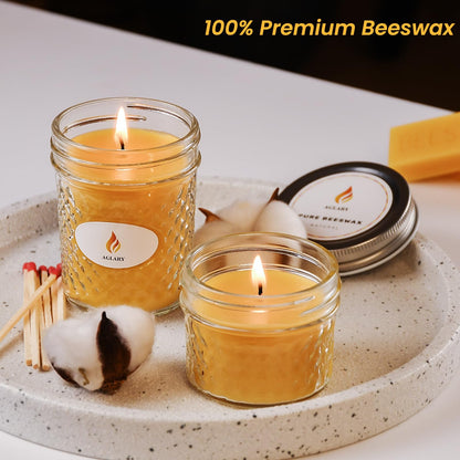 AGLARY 3PCS Beeswax Candle in Glass, 3oz,Over 21H Burn Time, Elegant and Natural Home Lighting,Unscented Beeswax-Raw
