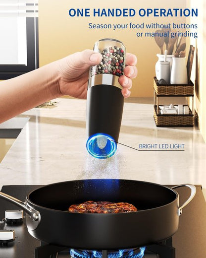 CIRCLE JOY Electric Salt and Pepper Grinder Set - Automatic, LED Light, Adjustable Coarseness, Black