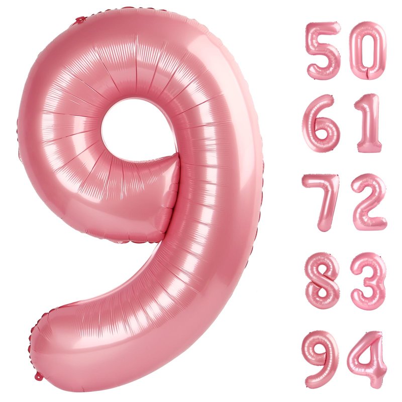 Pearlescent Pink 9 Balloon, Number Balloons 40 Inch, 9th Giant Birthday Decorations for Girls, 19th 29th Party Decorations Supplies, Number 9 Balloon