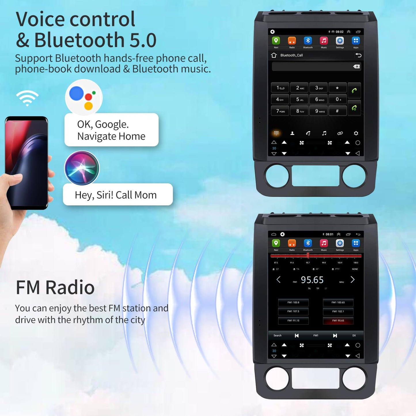 Car Radio for Ford F150 2015 2016 2017 2018 2019 2020 Upgrade Stereo Radio Replacement with CarPlay 12.1 inch Touch Screen Android Auto Bluetooth GPS WiFi Backup Camera 8Core