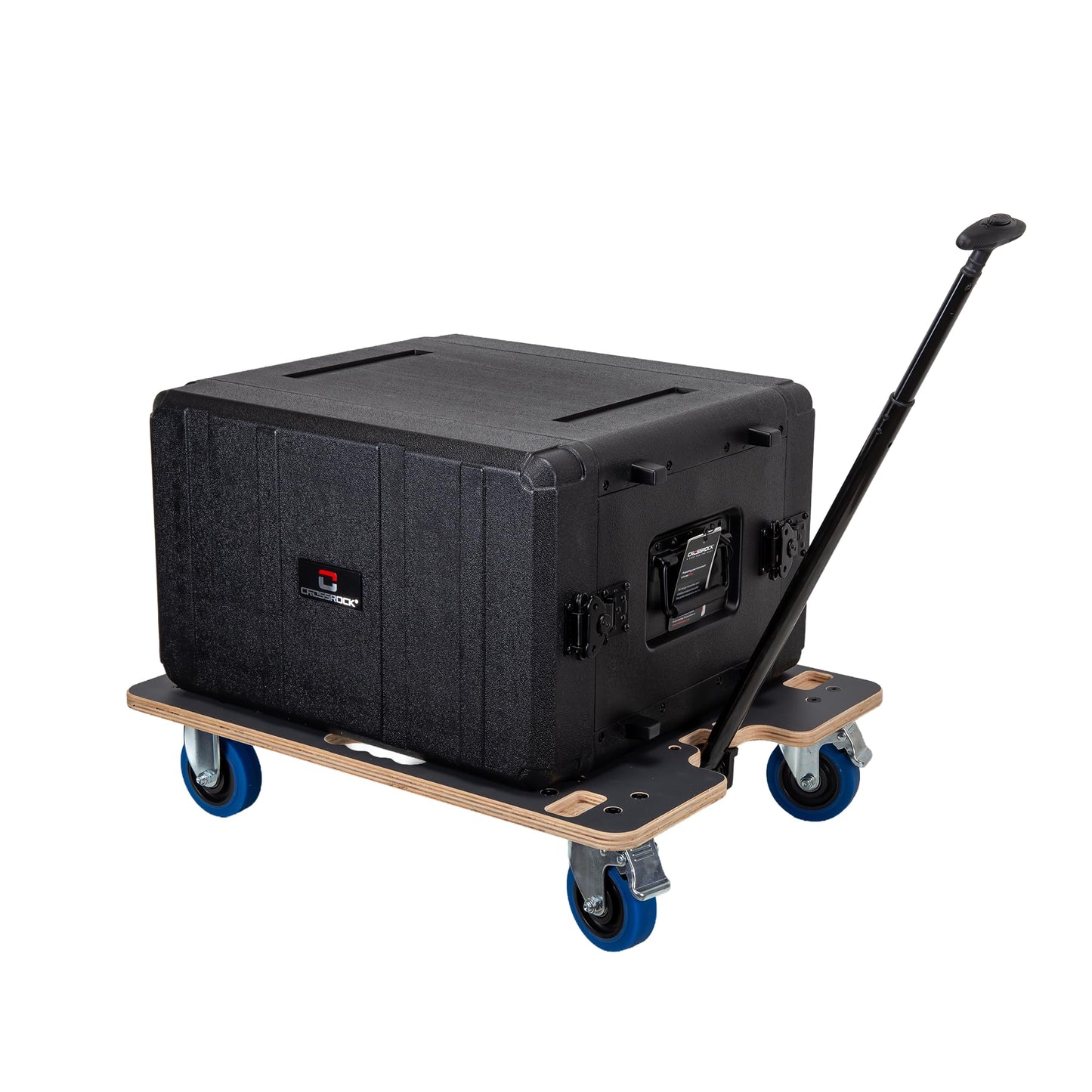 Crossrock Rack Case Transport Dolly with Telescopic Pull Handle, Heavy-Duty Rolling Platform for 11" & 13.7" Depth Rack Cases, Smooth Casters, Stackable Equipment Cart (CRA980U-TL-350)