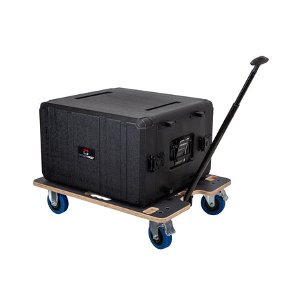 Crossrock Rack Case Transport Dolly with Telescopic Pull Handle, Heavy-Duty Rolling Platform for 11" & 13.7" Depth Rack Cases, Smooth Casters, Stackable Equipment Cart (CRA980U-TL-350)