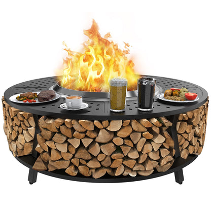 Uniflasy 48" Fire Pit Surround Tabletop for Solo Stove Yukon, Bonfire & Tiki, Portable Protective Barrier Equal Width Design with Firewood Storage Shelf for Safety & Extra Space, Outdoor FirePit Table