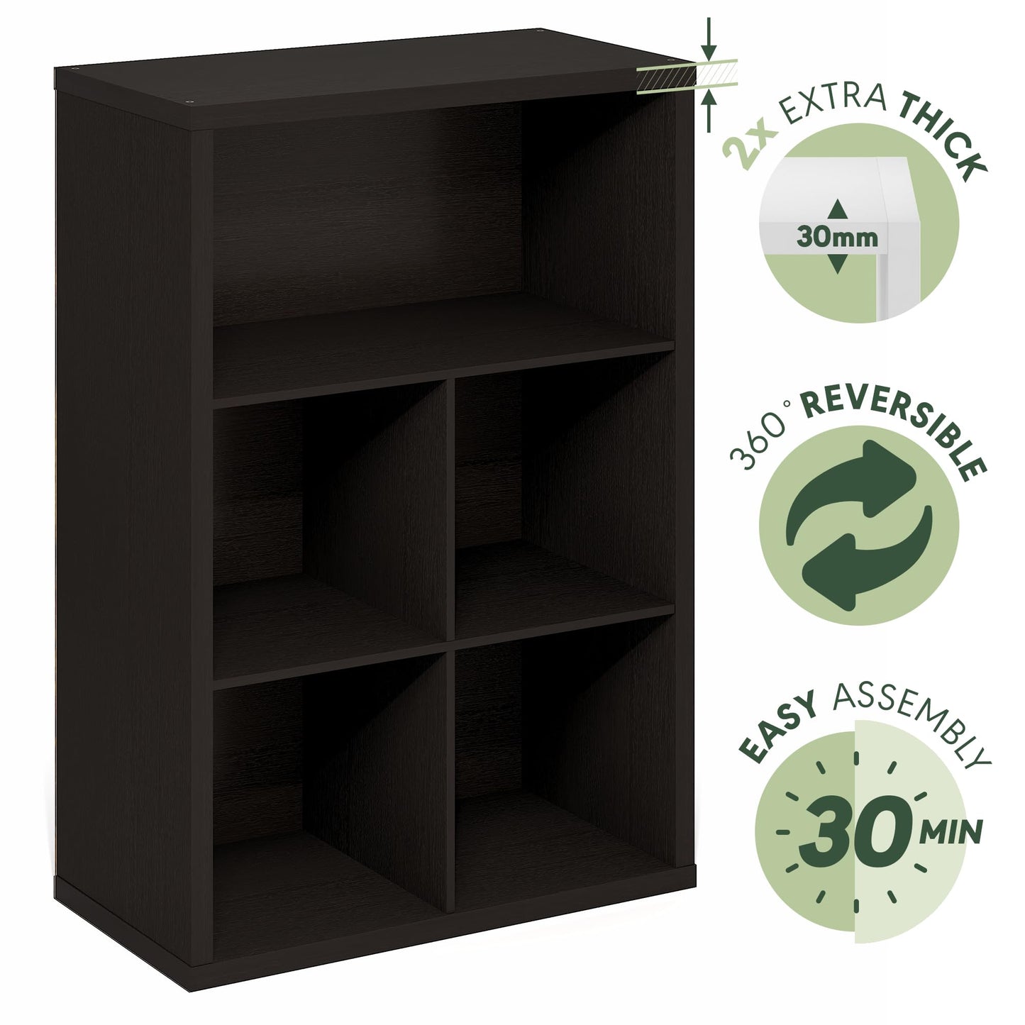 Furinno Cubicle Book Shelf, 5-Cube Bookshelf, Extra Thick Frame Cube Storage Organizer Bookcase with Closed Back, 15.3 x 29.9 x 43.3, for Living Room, Bedroom, Home Office, Black Dark Oak