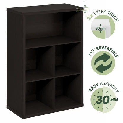 Furinno Cubicle Book Shelf, 5-Cube Bookshelf, Extra Thick Frame Cube Storage Organizer Bookcase with Closed Back, 15.3 x 29.9 x 43.3, for Living Room, Bedroom, Home Office, Black Dark Oak