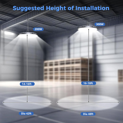 AIKVSXER 6 Pack 200W UFO LED High Bay Light, 30000LM 6000K Daylight LED Shop Lights, IP65 Waterproof Commercial Bay Lighting with Plug for Warehouse Garage Lights Workshop Gym Factory