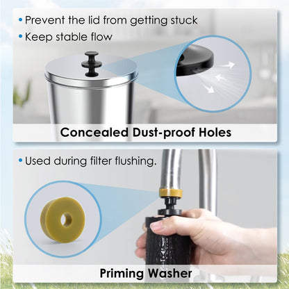 Waterdrop TK Gravity Water Filter System with Sight Glass Spigot, NSF/ANSI 42&372 Standard, PFAS, Chlorine and Lead Reduction, Stainless-Steel Water System for Home, Travel, Emergencies, 2.25G