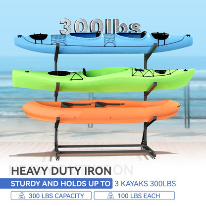 RDCMKL Freestanding Kayak Storage Rack for Outside, Heavy Duty Kayak Storage Hanger for Garage, Adjustable Kayak Stand Outdoor, Canoes, Surfboard & Paddleboard (3 Levels)