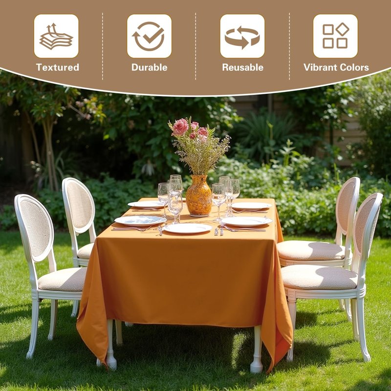 sancua Thanksgiving Round Tablecloth 120 Inch Diameter, 8 Pack Bronze, Circle Polyester Fabric Light Brown Fall Table Cloth Cover for Harvest Wedding Party Reception Banquet (Fit 48-96 Inch Tables)