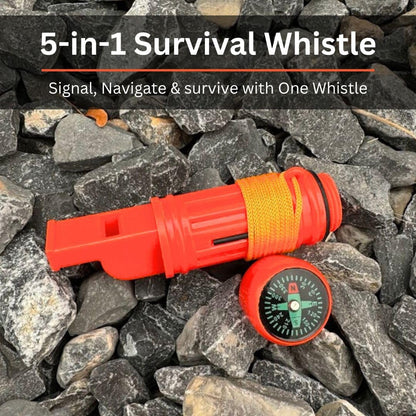 Emergency Zone 5 in 1 Survival Whistle. Compass, Whistle, Water-Resistant Container, Signal Mirror, Ferro Rod. 300 Pack