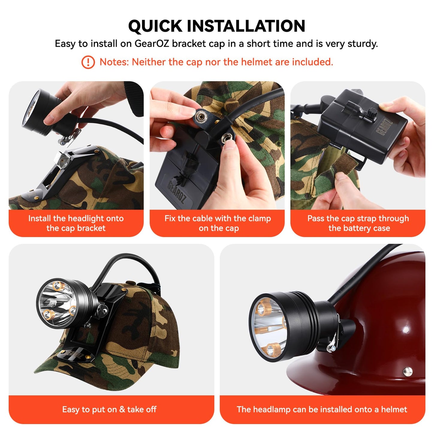 GearOZ 10W Coon Hunting Lights, 45000LUX Hunting Headlamp for Coyotes Hog Predators, Rechargeable & Waterproof, 6 Lighting Modes, 4 Powerful LEDs (White Red Green Amber) for Night Working