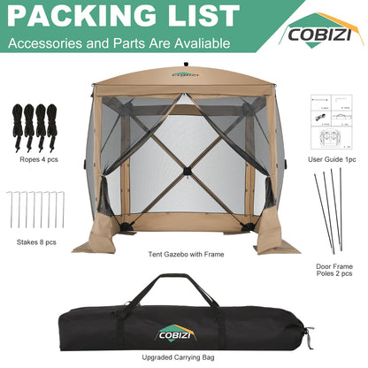 COBIZI 6x6 FT Pop up Gazebo Tent, Waterproof Instant Screen with Mosquito Netting, Portable Outdoor Small Screen Tents Sun Shelter, carpas para Patio for Outdoor Camping, Backyard and Garden, Khaki