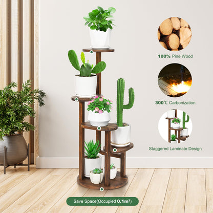 Jotboom 4 Tier Tall Plant Stand Indoor, Wood Corner Plant Shelf for Multiple Plants, Sturdy Oval Tiered Flower Pot Holder Display Rack for Living Room Balcony Patio, Carbonized Pine Wood