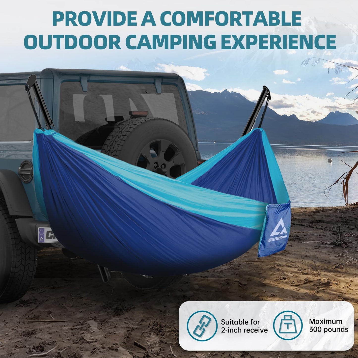 Black Camping Hammock with Mosquito Net & Hitch Mount Stand - Complete Bundle