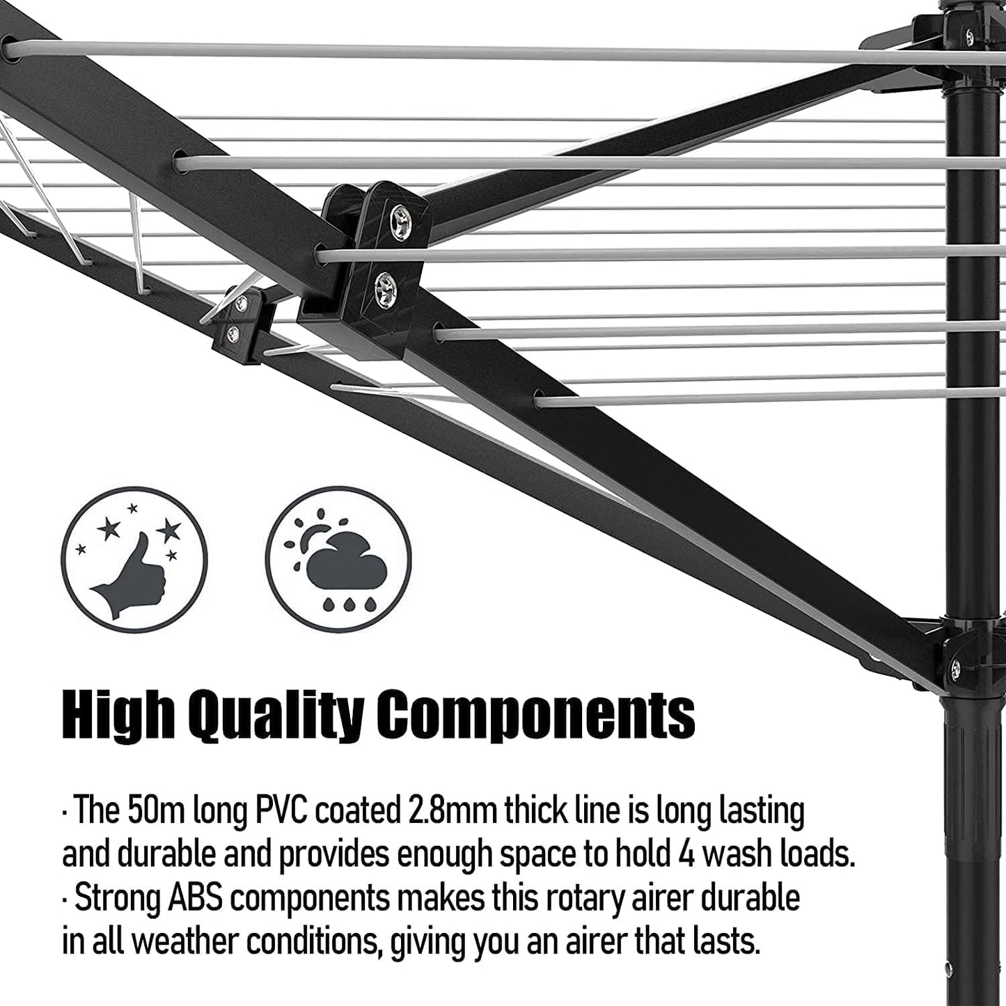 Outdoor Umbrella Clothesline, 165 Feet Heavy Duty Rotary Dryer with 12 Lines & 4 Arms, Adjustable Height Foldable Retractable Collapsible Metal Drying Rack for Backyard, Patio, Garden