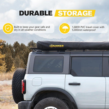 BUNKER INDUST 270 Degree Awning Free Standing, Vehicle Overland Awning Built-in LED Light - Three Colors, Car Passenger Side, Waterproof Wind Resistant for SUV Van Truck Camper