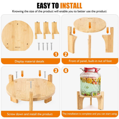 ANYGIMIN Drink Dispenser,Water Dispenser And Beverage Dispenser Stand. Fit Max 8.3 Inch Diameter - Natural Bamboo Wood