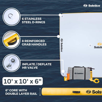 SOLSTICE 10-Person Classic Inflatable Dock, Floating Water Raft Platform, 10ft x 10ft - Outdoor Fun for Lake, River, Swimming Pool & Beach, Includes Carry Bag & Repair Kit