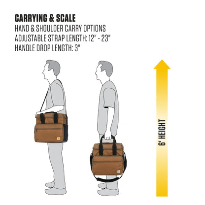 Carhartt Thick Foam Fully Insulated Cold Front Coolers, Premium Ice Retention, Durable Water Resistant Material W/Front Zippered Pocket, 24 Can Lunch Cooler, Oiled Walnut