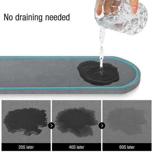 HOKEMOM Sponge Holder for Kitchen Sink with High Brush Holder, [Stay-Dry Anywhere & No Drainage Needed] Rustproof Stainless Steel Kitchen Sink Caddy Organizer with Water Absorbing Stone Tray, Black