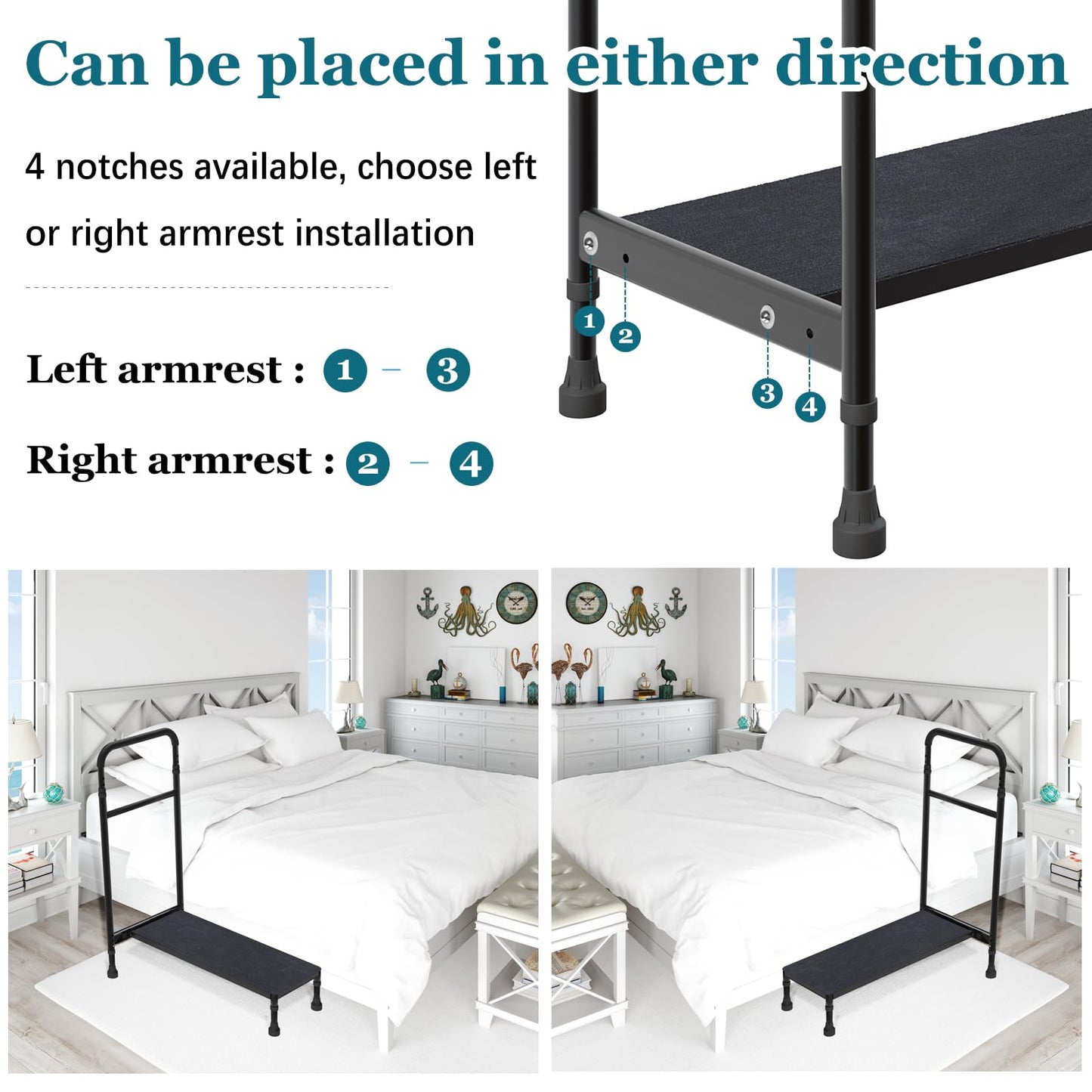 Gyykzz Step Stool with Handle, 30.5" Long Step Stools for High Beds/Bathtub/Kitchen, Height Adjustable Step Stool with Handle and Non-Skid Platform, Heavy Duty Stepping Stool Holds up to 400 lbs