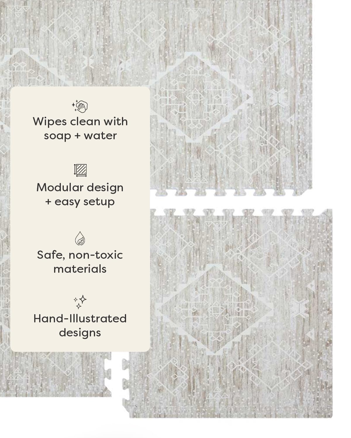 House of Noa Play Mat – 4x6 Driftwood Ula – Set of 6 Tiles – Cushioned EVA Foam Play Mat for Floor, Soft Interlocking Mats for Hard Floors