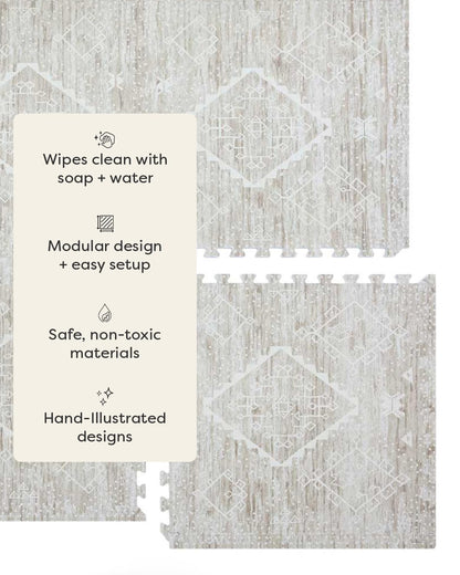 House of Noa Play Mat – 4x6 Driftwood Ula – Set of 6 Tiles – Cushioned EVA Foam Play Mat for Floor, Soft Interlocking Mats for Hard Floors