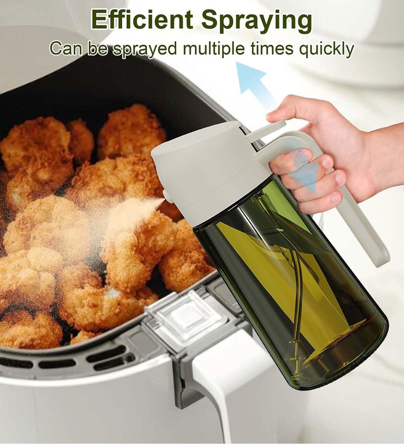 ZEREN 2 in 1 Glass Oil Dispenser & Sprayer, 16oz/470ml Glass Olive Oil Sprayer with Silicone Protective Pad, Cooking Oil Sprayer Bottle for Kitchen Gadgets and Air Fryer Accessories