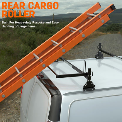 Universal Van Roof Ladder Racks with Rear Roller-3 Bars,Adjustable Length 46.8''-63.4'',Compatible with 1996-up Chevy Express 1500 2500 3500,Ford Econoline GMC Savana Fullsize .800LBS Load-Capacity