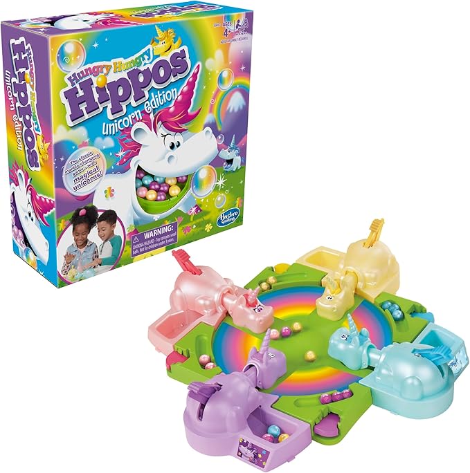 Hasbro Gaming Hungry Hippos Unicorn Edition Pre-School Board Game for Kids Ages 4 and Up 2-4 Players Easter Gifts for Boys and Girls (Amazon Exclusive)