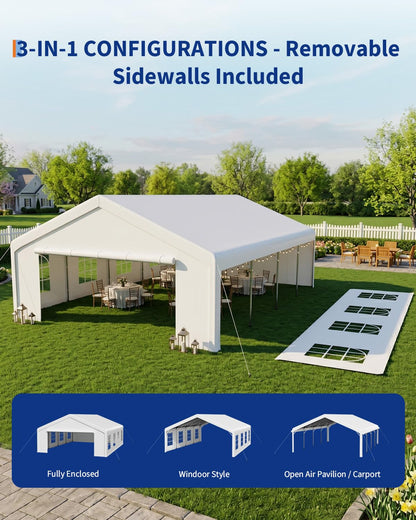 20x33 FT Outdoor Party Wedding Event Canopy Tent, Galvanized Steel Frame Shelter with Mesh Screen & Roll-Up Double Doors, Waterproof PE Cover, Removable Sidewalls and Windows
