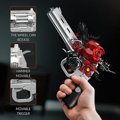 Building Blocks Gun Revolver Set 631 PCS Brick Pistol Model Kit with Roses Creative Mechanical Block Gun Compatible with Lego 853792 Accessory Toy for Kid &amp Adults Home Decor