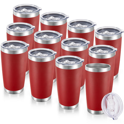 Cool Yoleb 20 oz Tumblers Bulk Stainless Steel Tumbler with Lid Double Wall Vacuum Insulated Coffee Mug 20oz Powder Coated Cup for Hot and Cold Drinks, Red, 12 pack