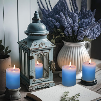 Pillar Candles, 2x3 Inch Blue Pillar Candles, 12 Pack of Unscented Pillar Candles for Home, Weddings, Parties and Tables, Burns 24 Hours