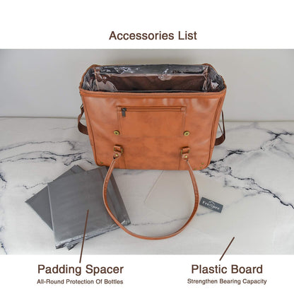 Freshore® 6 Wine Bottles Carrier Leather Bag - Insulated Cooler Travel Tote - Premium Large Portable Bottle Carrying, Waterproof Full Padding Wine Lovers Protection, Light Brown