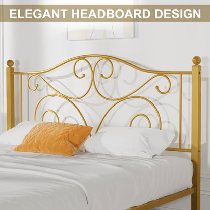 VECELO Full Size Bed Frame with Headboard and Footboard, Heavy Duty Metal Slat Support, Platform Mattress Foundation, No Box Spring Needed, Easy Assembly, Gold